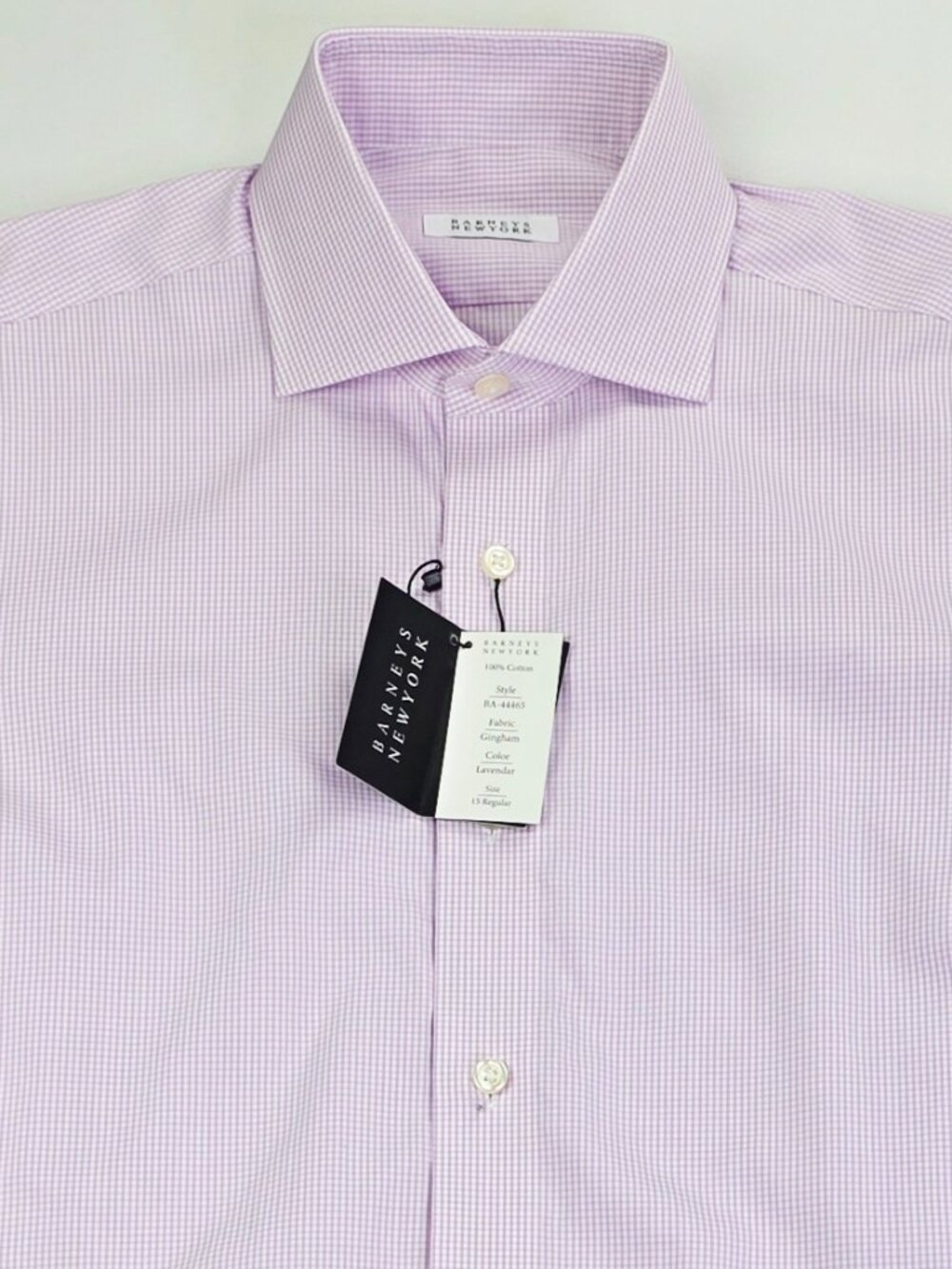 Barneys New York Size 15 Lavender White Check Spread Collar Gingham Shirt NWT